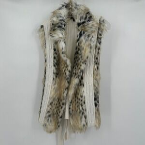 Women Boho Faux Fur Sweater Vest Size L Western Chalet Cowgirl Cottage Noir Cozy